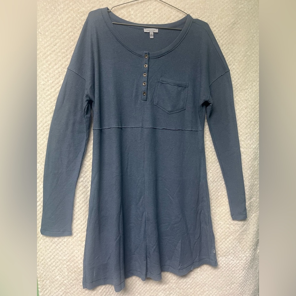 Womens Long Sleeve Blue Dress Casual A-Line Scoop Neck Fit and Flare Large